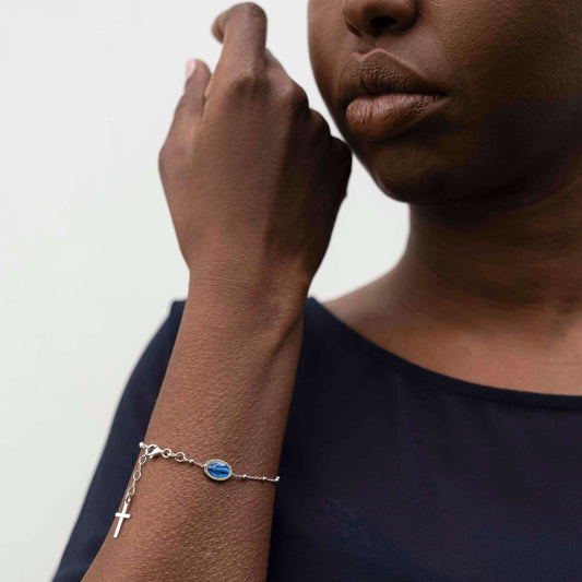 BLAU WUNDERTÄTIG MEDAILLE - ROSENKRANZ-ARMBAND - SILBER