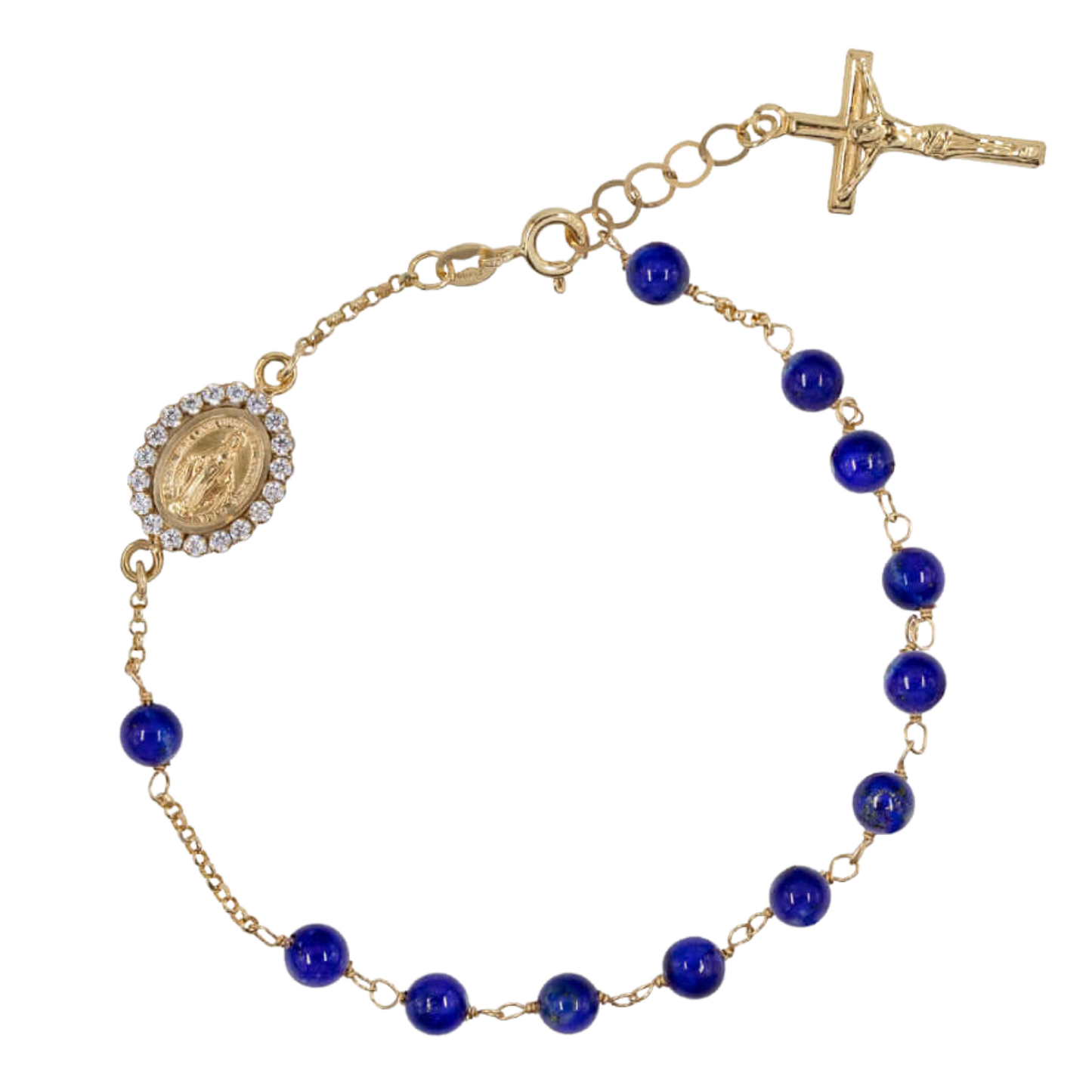 LAPIS LAZULI PERLEN ROSENKRANZ-ARMBAND - GOLD