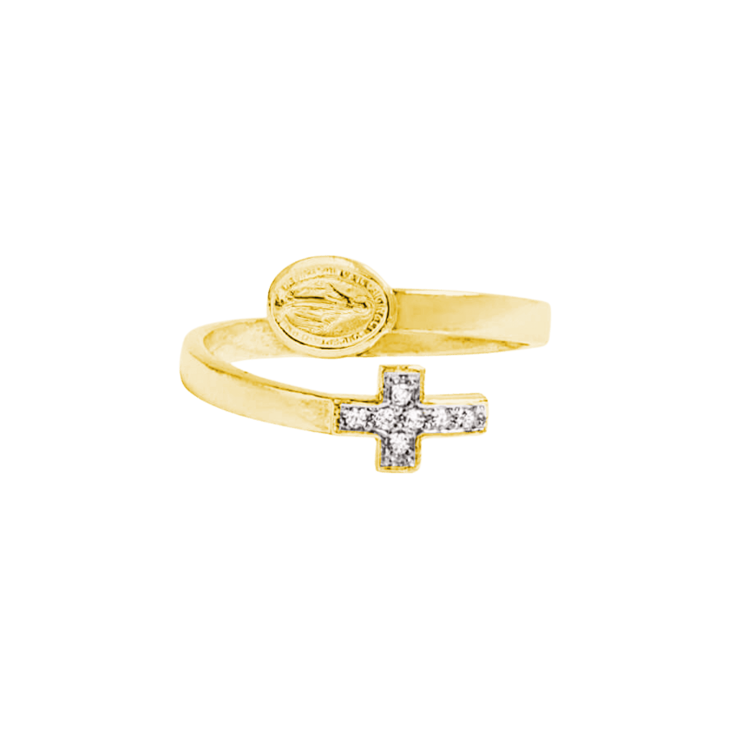 WUNDERTÄTIG MEDAILLE UND KREUZ - RING - VERGOLDETES SILBER