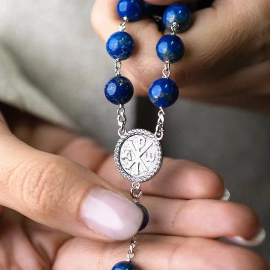 LAPIS LAZULI PERLEN - ROSENKRANZ - SILBER