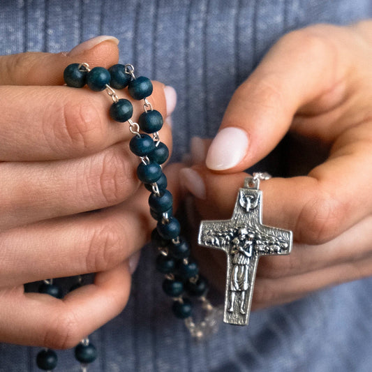 PAPST FRANCIS - BLAU HÖLZERN PERLEN ROSENKRANZ - METALL