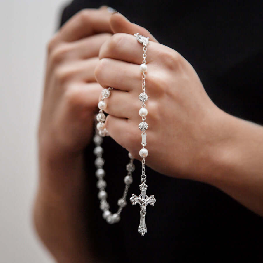 STRASSBALL UND PERLE PERLEN ROSENKRANZ - SILBER