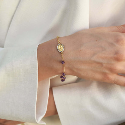 ROSENKRANZ-ARMBAND - GOLD UND AMETHYST