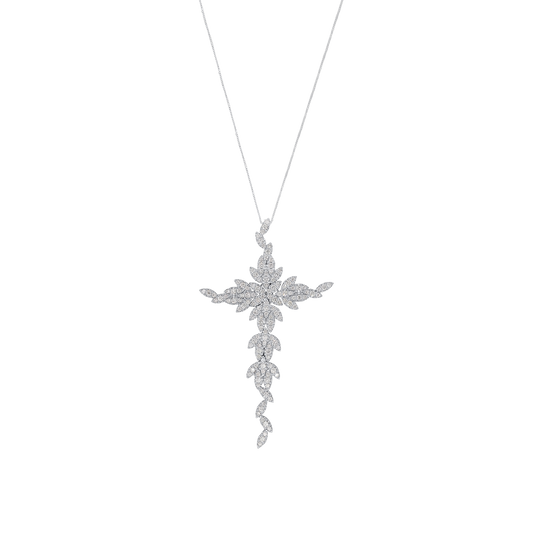 KREUZ DIAMANT HALSKETTE - WEISSGOLD