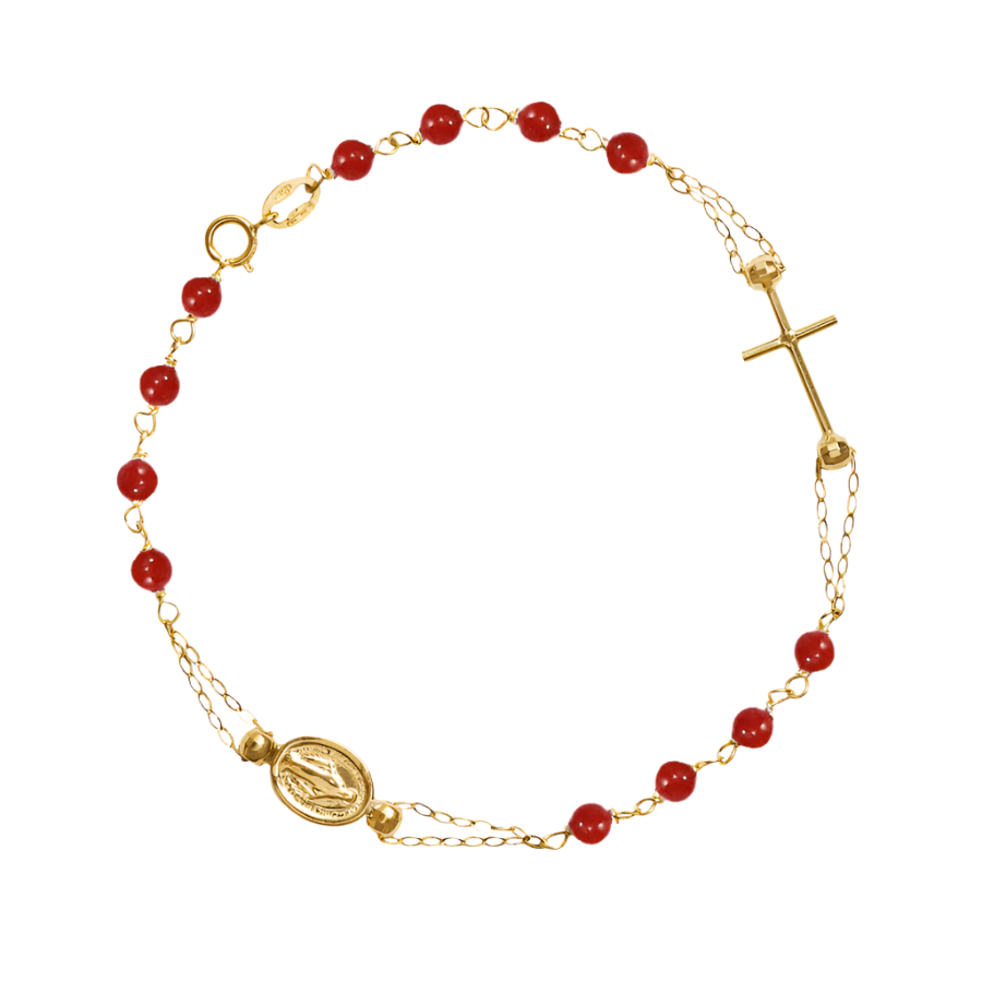 WUNDERTÄTIG UND KREUZ - KORALLE ROSENKRANZ-ARMBAND - GOLD