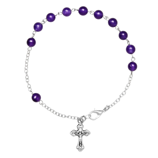 AMETHYST PERLEN ROSENKRANZ-ARMBAND - METALL