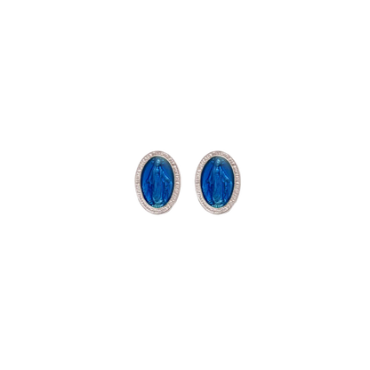 BLAU WUNDERTÄTIG MEDAILLE - STUD OHRRINGE - SILBER