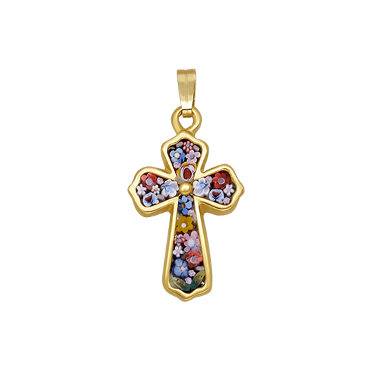 KREUZ ANHÄNGER - MIKROMOSAIK SCHMUCK - GOLDENE METALL