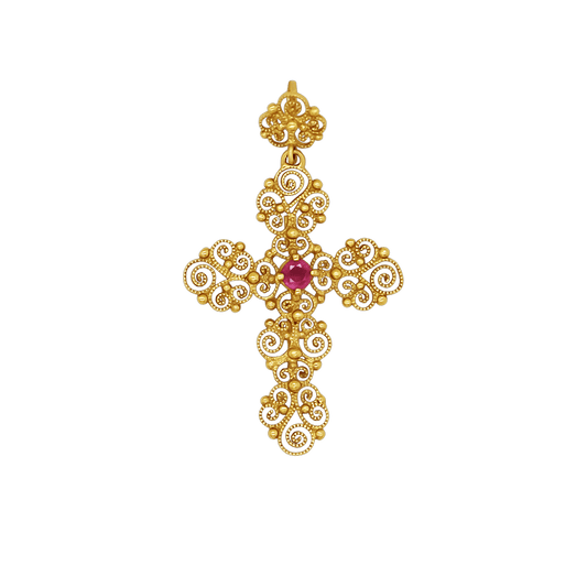 MADREVITATO KREUZ ANHÄNGER - GOLD UND RUBY