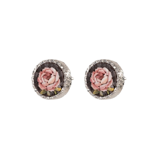 MIKROMOSAIK OHRRINGE - FLEMISH FLOWERS - SILBER