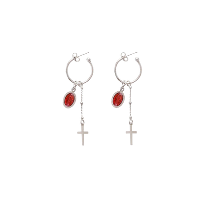 ROT WUNDERTÄTIG MEDAILLE - HOOP OHRRINGE - SILBER