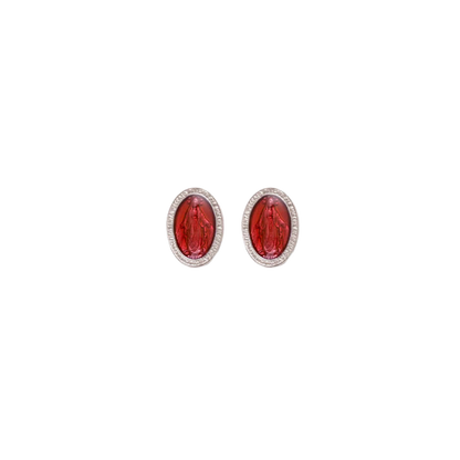 ROT WUNDERTÄTIG MEDAILLE - STUD OHRRINGE - SILBER