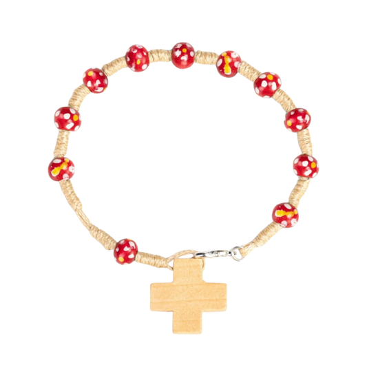 CHILDREN'S ROSENKRANZ-ARMBAND - HOLZ - ROT
