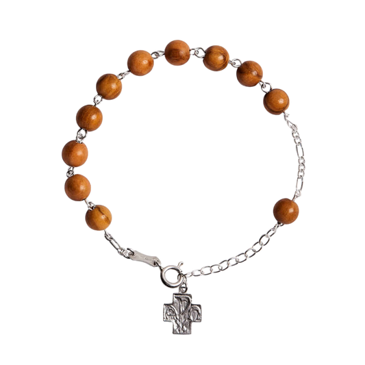 OLIVENHOLZ PERLEN ROSENKRANZ-ARMBAND - SILBER