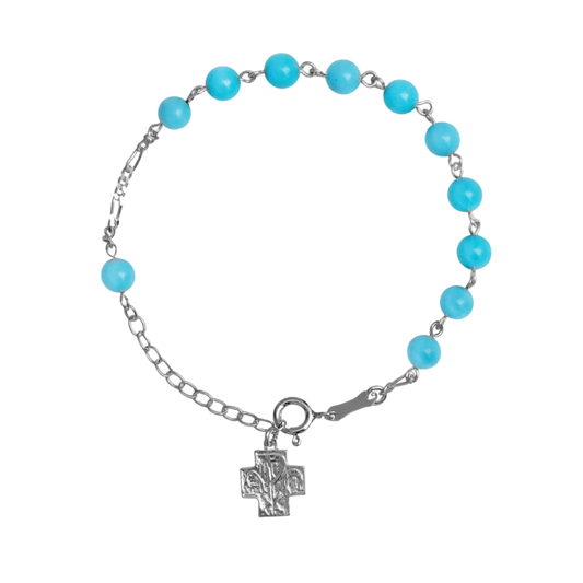 ROSENKRANZ-ARMBAND TURQUOISE - SILBER