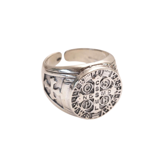 HEILIGER BENEDICT MEDAILLE RING - SILBER