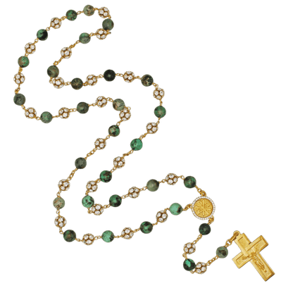AFRICAN TURQUOISE ROSENKRANZ UND STRASSBALL - VERMEIL-SILBER