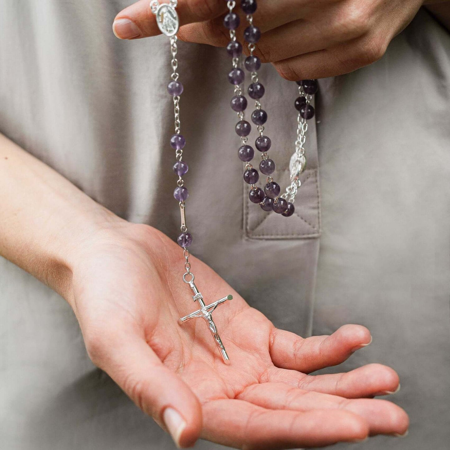 AMETHYST PERLEN ROSENKRANZ - SILBER