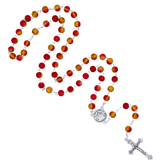 ROT UND GELB GLAS  - ROSENKRANZ - METALL