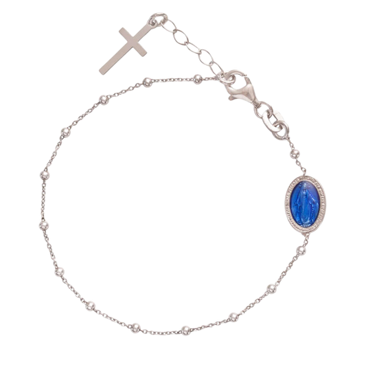 BLAU WUNDERTÄTIG MEDAILLE - ROSENKRANZ-ARMBAND - SILBER