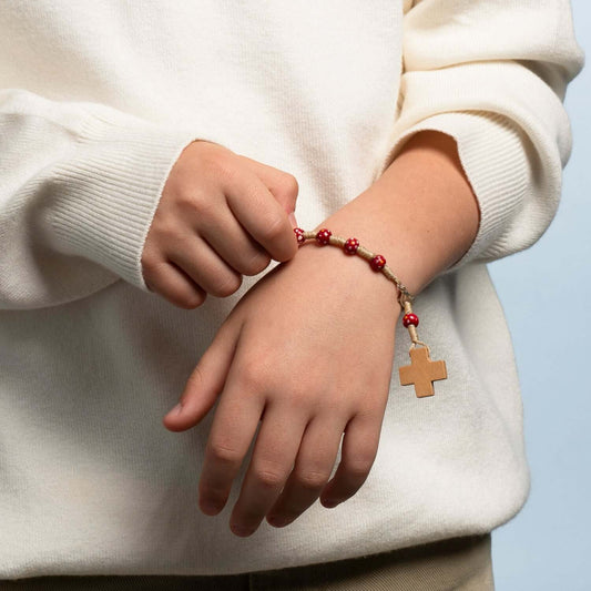 CHILDREN'S ROSENKRANZ-ARMBAND - HOLZ - ROT