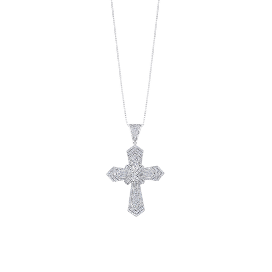 KREUZ DIAMANT HALSKETTE - WEISSGOLD