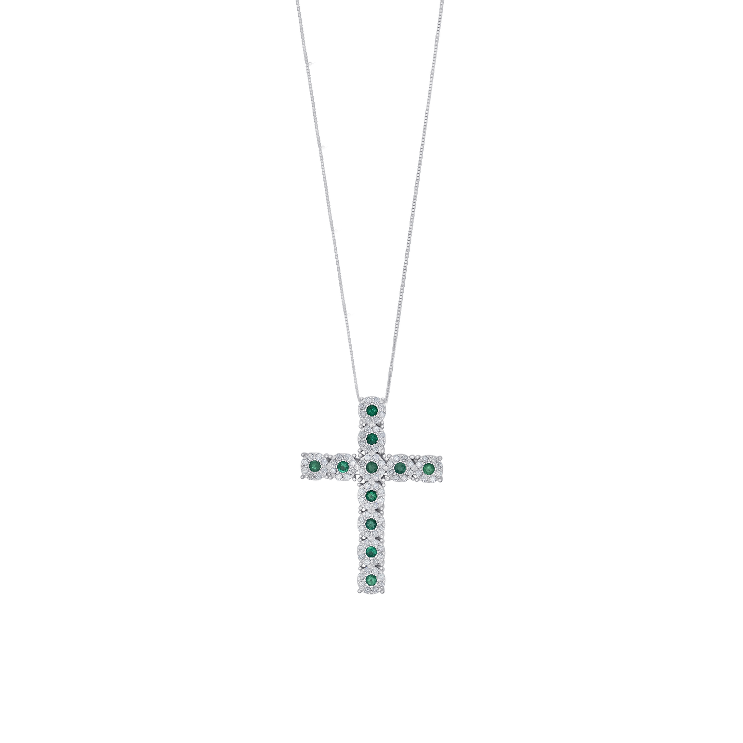 KREUZ DIAMANTEN HALSKETTE - EMERALD UND WEISSGOLD
