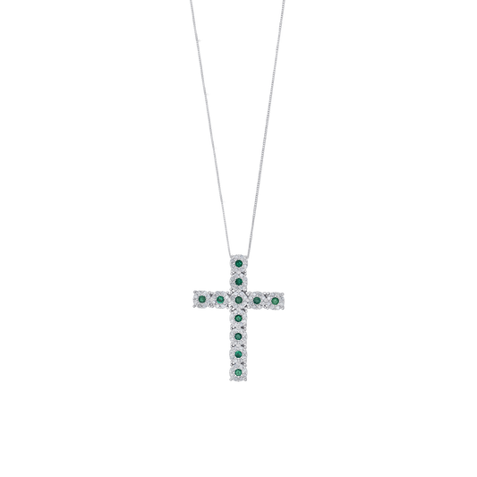 KREUZ DIAMANTEN HALSKETTE - EMERALD UND WEISSGOLD