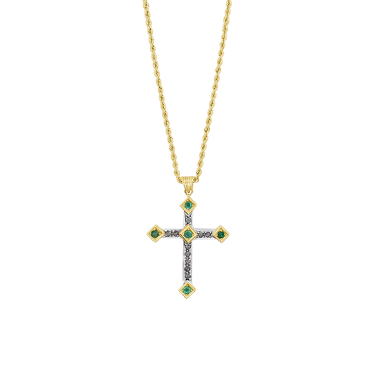 KREUZ DIAMANTEN HALSKETTE - EMERALD UND GOLD