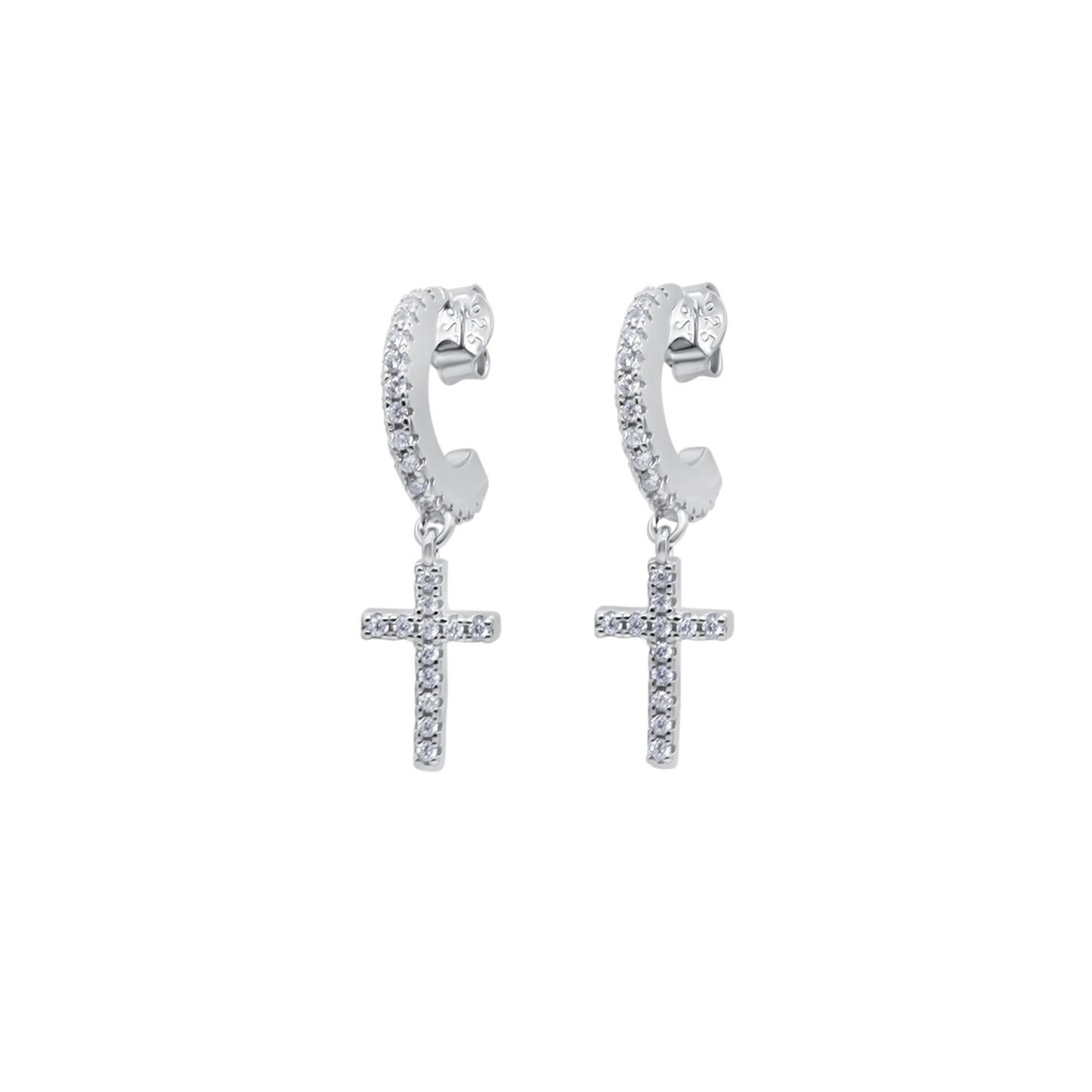 KREUZ HOOP OHRRINGE - SILBER - ZIRKONIA