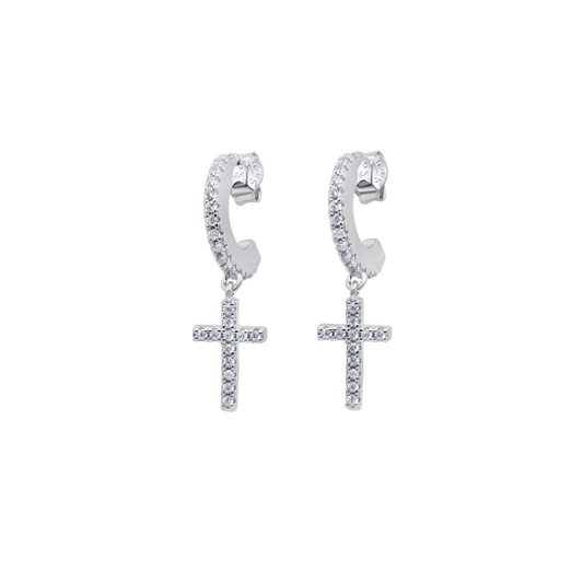 KREUZ HOOP OHRRINGE - SILBER - ZIRKONIA