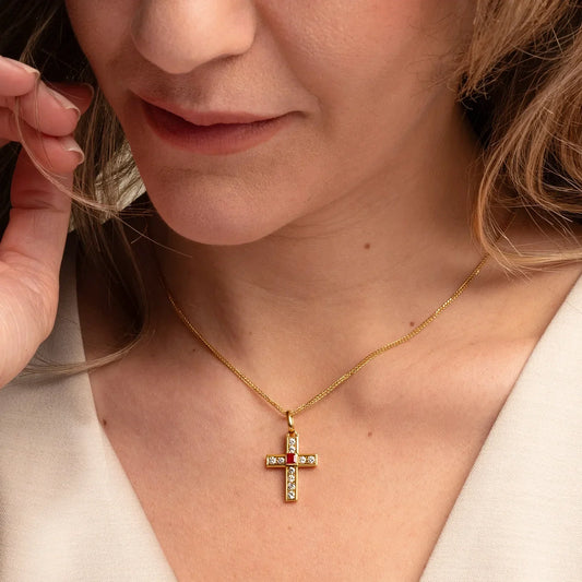 KREUZ HALSKETTE - DIAMANTEN UND RUBY - GOLD