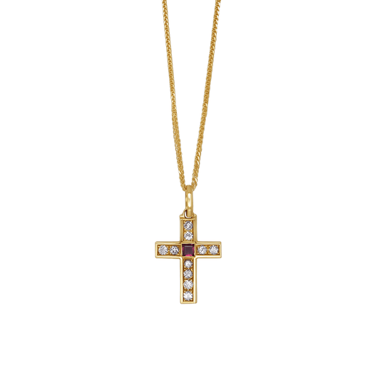 KREUZ HALSKETTE - DIAMANTEN UND RUBY - GOLD