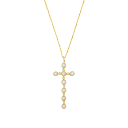 KREUZ HALSKETTE - PERLEN UND GOLD