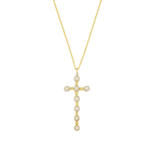 KREUZ HALSKETTE - PERLEN UND GOLD