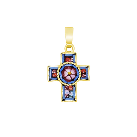 KREUZ ANHÄNGER - MIKROMOSAIK SCHMUCK - GOLDENE METALL