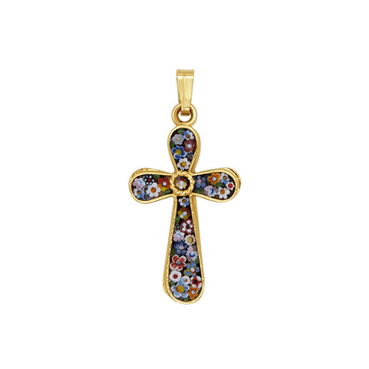 KREUZ ANHÄNGER - MIKROMOSAIK SCHMUCK - GOLDENE METALL