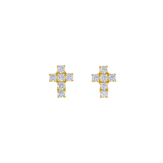 KREUZ - OHRRINGE - VERGOLDETES SILBER UND ZIRKONIA