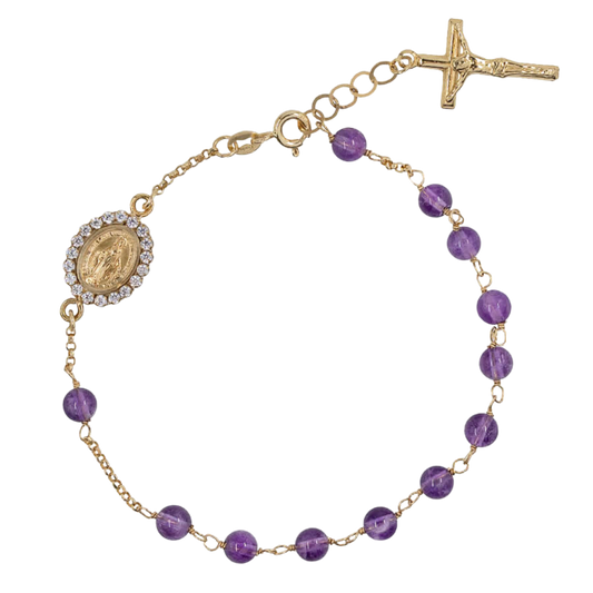 ROSENKRANZ-ARMBAND - GOLD UND AMETHYST