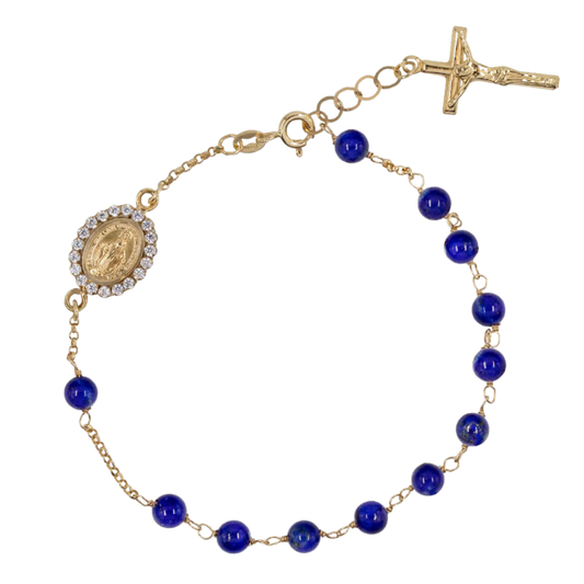LAPIS LAZULI PERLEN ROSENKRANZ-ARMBAND - GOLD