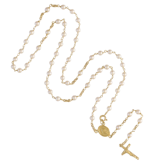 PERLE ROSENKRANZ HALSKETTE - GOLD
