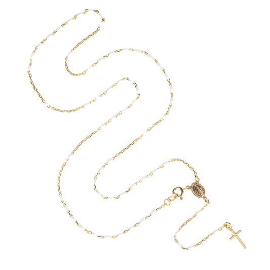 ROSENKRANZ HALSKETTE - VERMEIL-SILBER - WEISS EMAIL