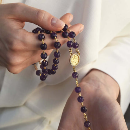 AMETHYST PERLEN - ROSENKRANZ - VERMEIL-SILBER