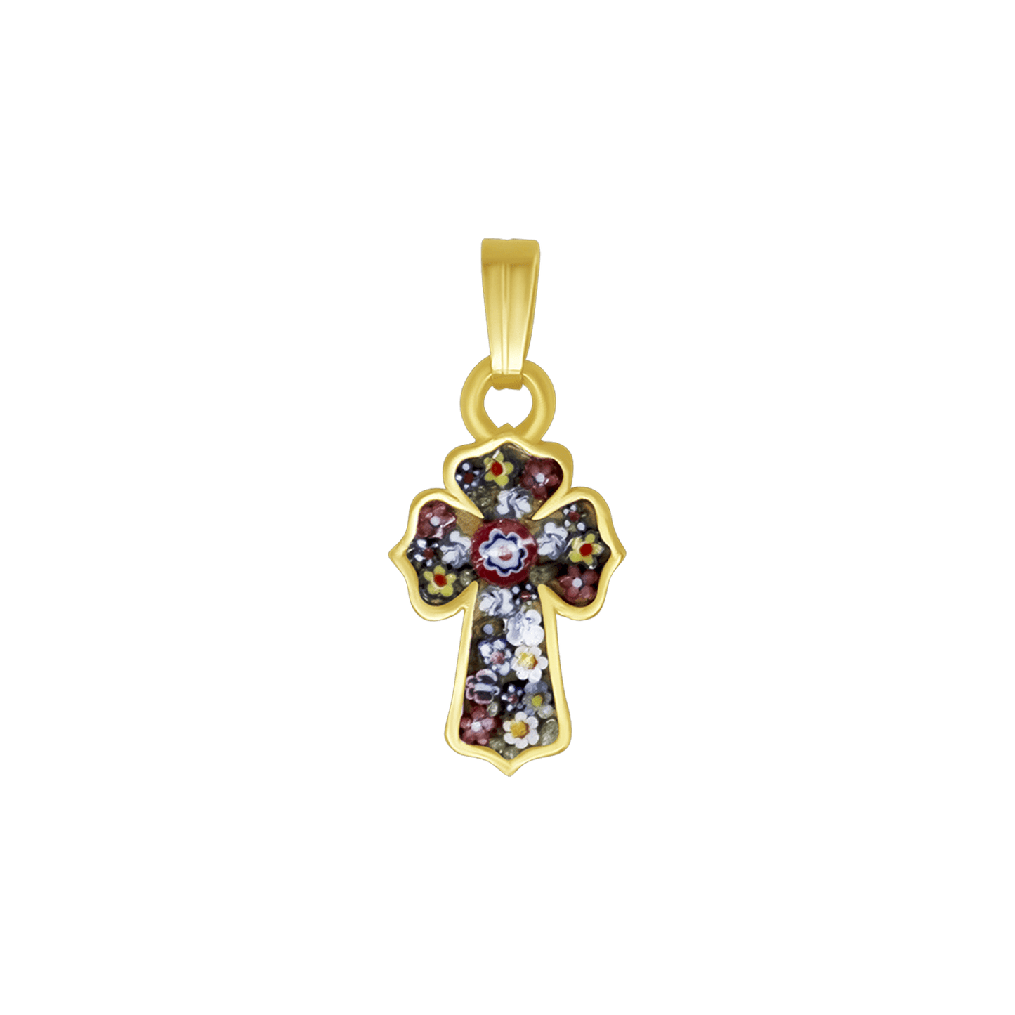 KREUZ ANHÄNGER - MIKROMOSAIK SCHMUCK - GOLDENE METALL