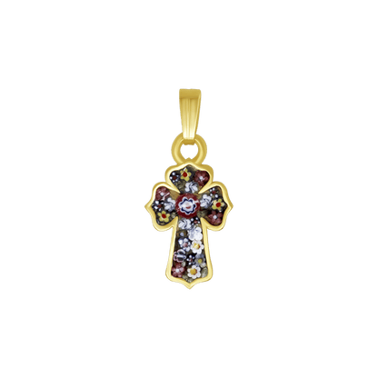KREUZ ANHÄNGER - MIKROMOSAIK SCHMUCK - GOLDENE METALL