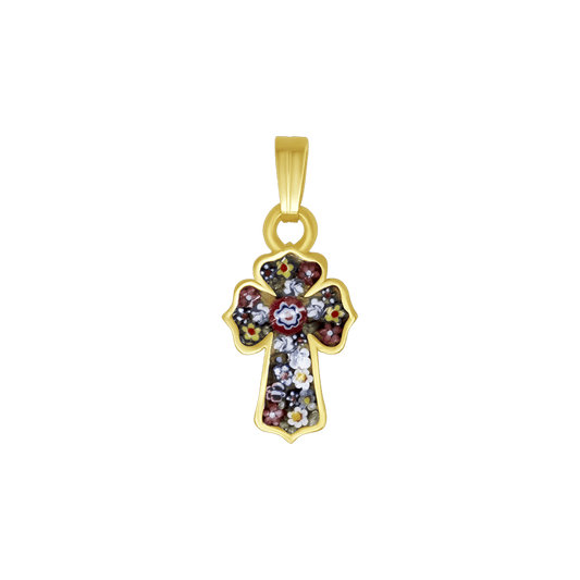 KREUZ ANHÄNGER - MIKROMOSAIK SCHMUCK - GOLDENE METALL