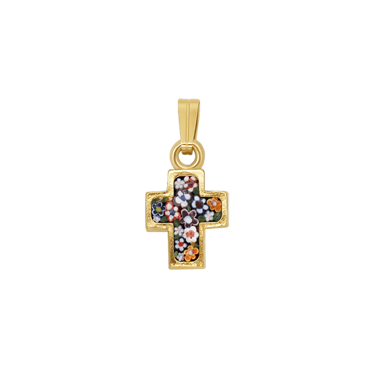 KREUZ ANHÄNGER - MIKROMOSAIK SCHMUCK - GOLDENE METALL