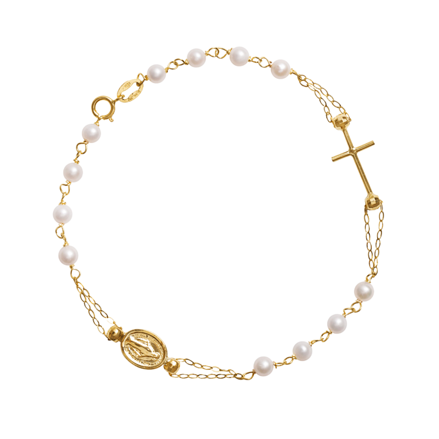 WUNDERTÄTIG UND KREUZ - PERLEN ROSENKRANZ-ARMBAND - GOLD