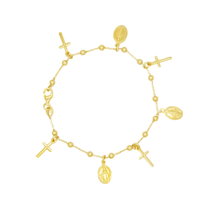 WUNDERTÄTIG MEDAILLE UND KREUZ CHARMS - ARMBAND - VERGOLDETES SILBER