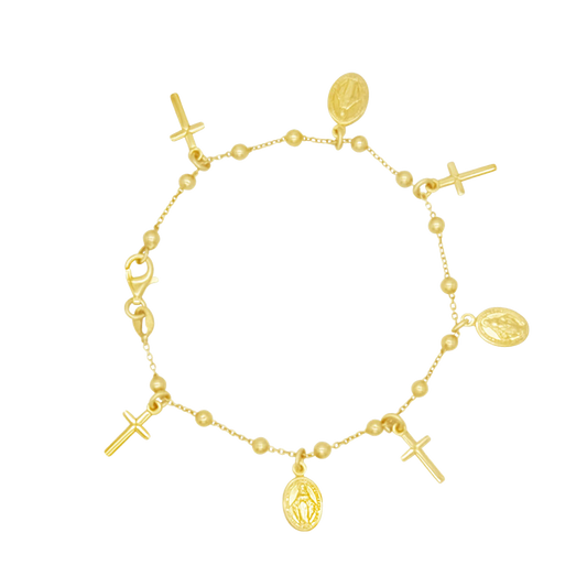 WUNDERTÄTIG MEDAILLE UND KREUZ CHARMS - ARMBAND - VERGOLDETES SILBER
